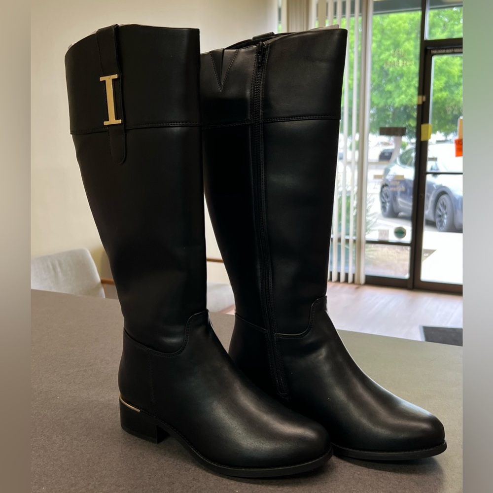 Isaac Mizrahi 8W - NEW in Box -  Black Tall Riding Boots with Gold Accent